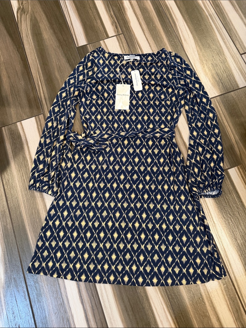 Tommy Bahama Navy and Cream Diamond-Print Midi Dress